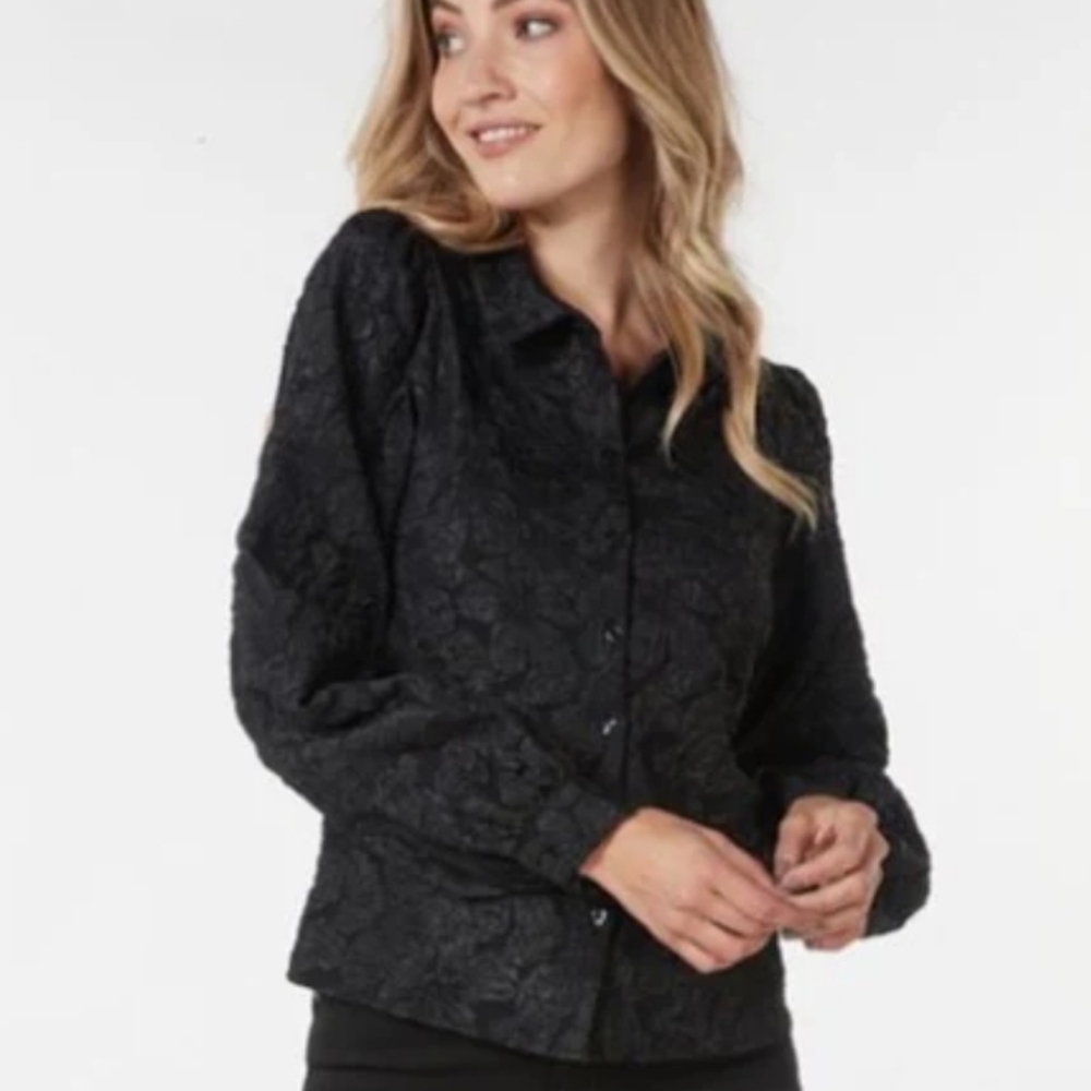 ESQUALO Women's Black Jacki Flower Long Sleeved Blouse US Size 6